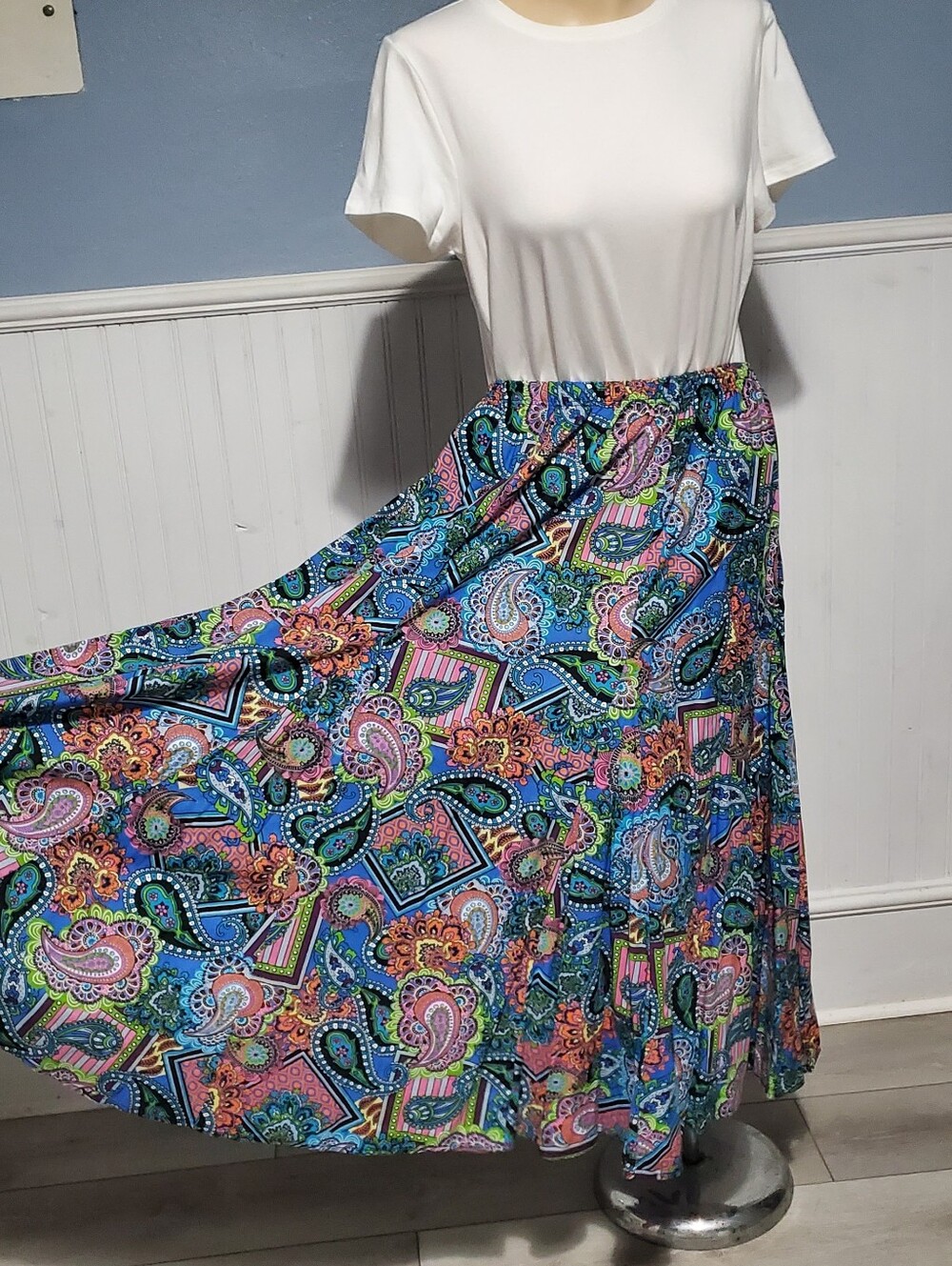 Blair Multicolor Paisley & Geometric Maxi Skirt - Blue, Pink, Green